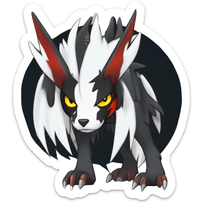 Cool Edgy Absol-Houndoom-Luxray Fakémon Digimon with Red and white Edgy markings, full body, outlined sticker