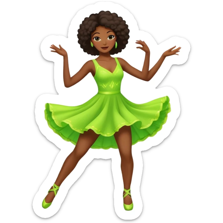 Black woman dancing and wearing a Green fluorescent dress sticker
