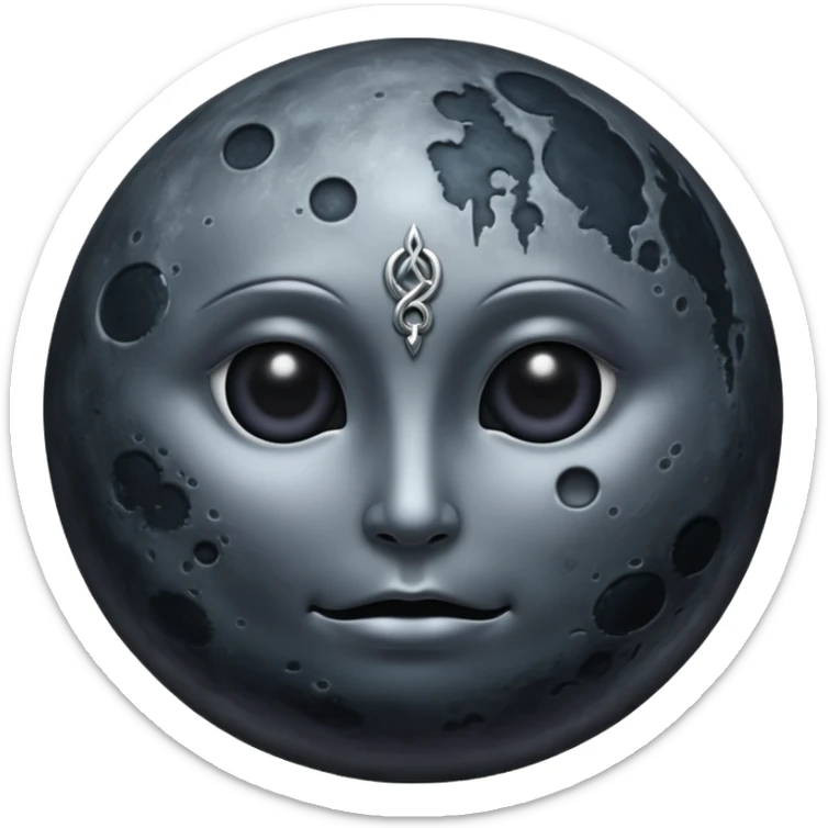 iOS emoji, dark moon, silver outline, mystical symbols, dark fantasy, smooth textureiOS emoji, dark moon, silver outline, mystical symbols, dark fantasy, smooth texture sticker