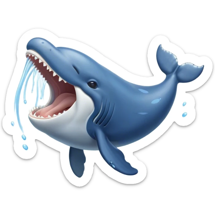 Cinematic Cute Yawning Humpback Whale Portrait Emoji, Head tilted slightly with a dramatic, wide-open yawn, showcasing a massive yet gentle blue-gray body with gently rippling baleen plates and sleepy, half-closed eyes, Simplified yet irresistibly adorable features, highly detailed, glowing with a soft, cozy marine glow, high shine, relaxed yet expressive, stylized with a dash of whimsical deep-sea charm, soft glowing outline, capturing the essence of a drowsy yet affectionate humpback whale that appears ready to drift into a deep-sea slumber! sticker