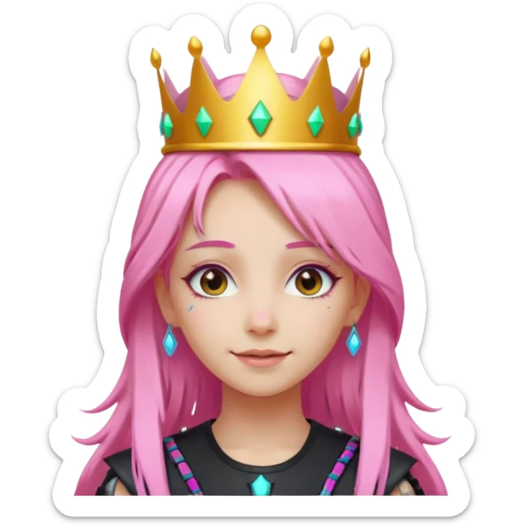 girl neon cyberpunk light pink happy long hair crown sticker