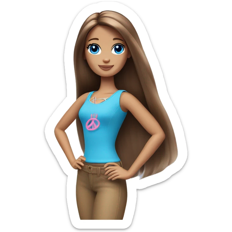 Barbie long brown hair blue eyes posing with her hands in a peace sign sticker