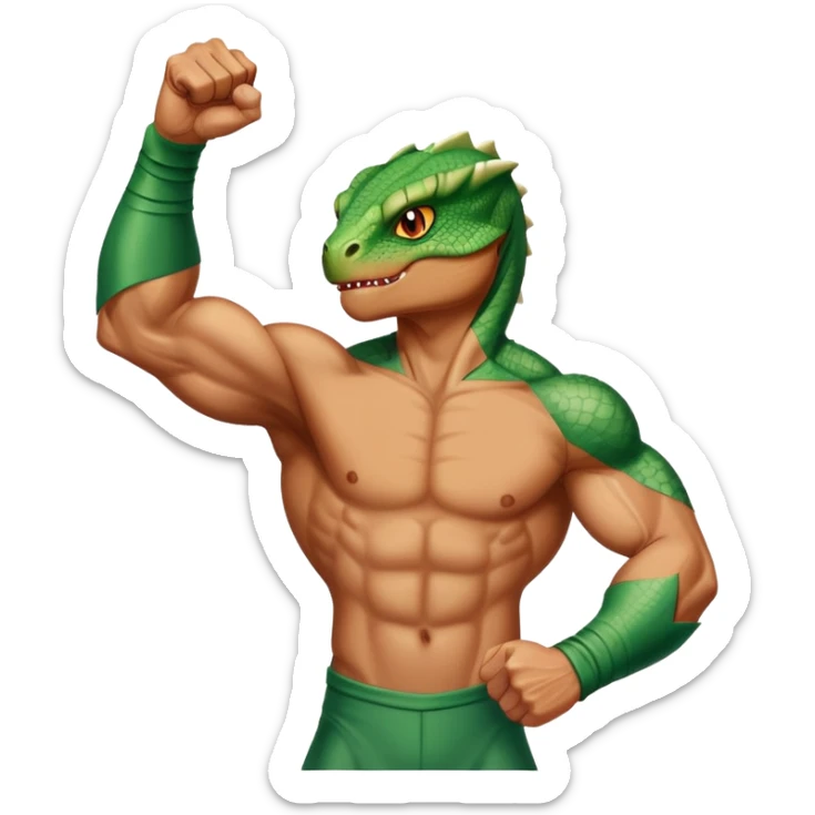 Octillion lizard person giving the fight, the power raised fist sign sticker