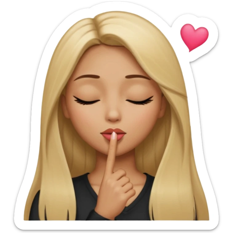 Mujer color de piel moreno claro, con cabello rubio largo, lacio y suelto, ojos negros, un ojo cerrado, mandando un beso de lado  sticker