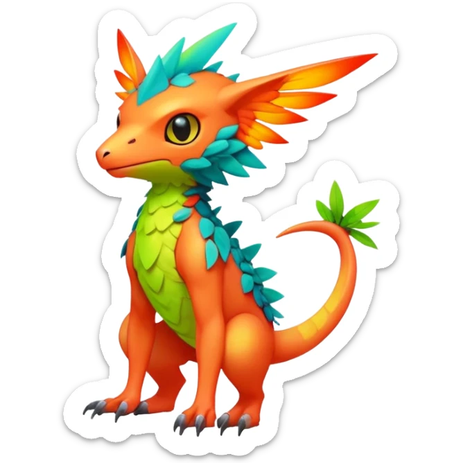 Tropical lush warm-colored modern colorful neon-colored Fakémon-Digimon-Trico-creature sticker