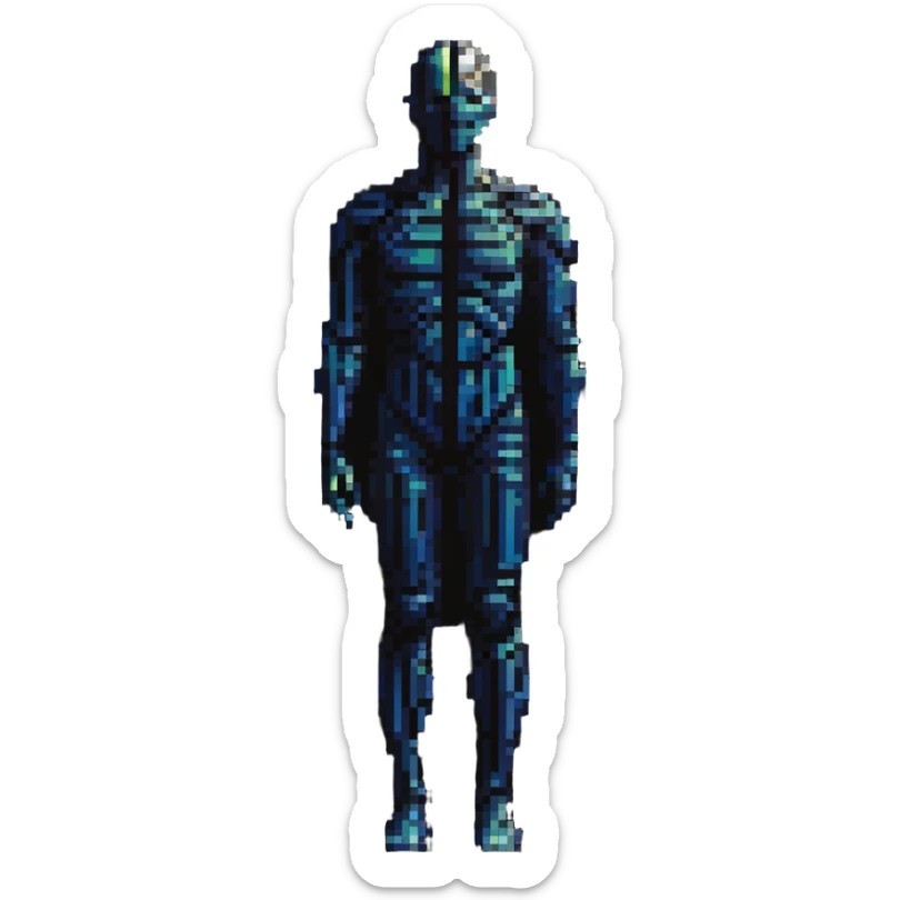 Human body silhouette with digital 3D scanning grid lines covering it, futuristic body scan sticker