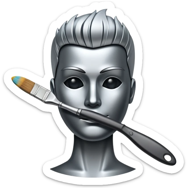 A paintbrush that transforms into a human metal silhouette, symbol of artistic identity sticker