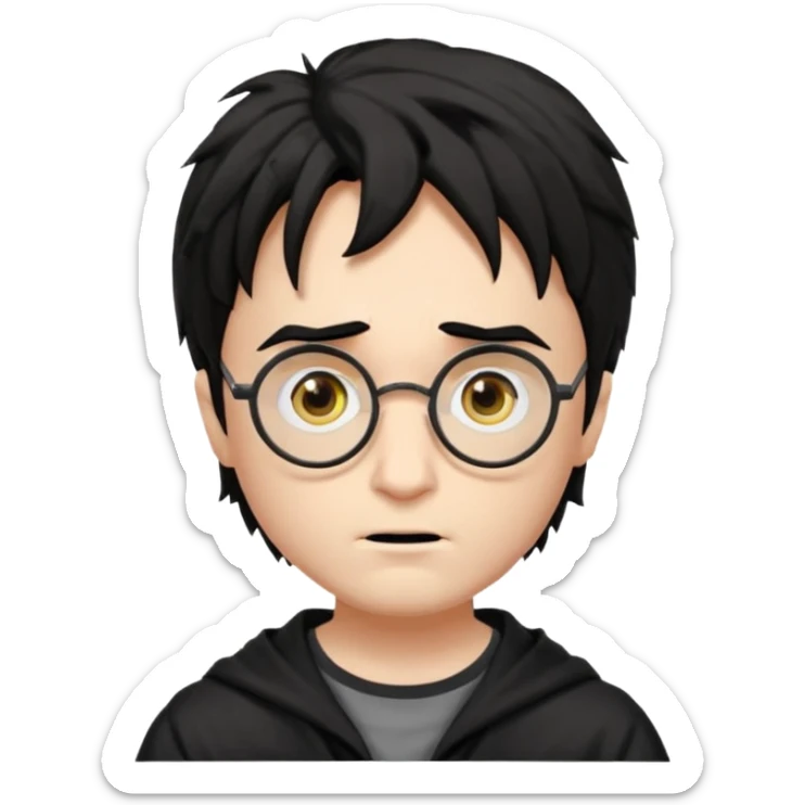 Harry Potter a pale white with shaggy black hair, glasses with a lightning-shaped scar on his forehead. He goes to Hogwarts School of Witchcraft and Wizardry to learn the magic of the wizarding world. sticker