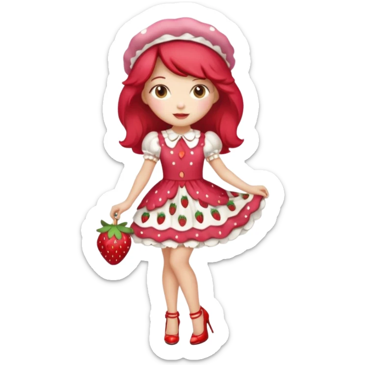 pretty and cute realistic modern day strawberry shortcake full body with high heels sticker