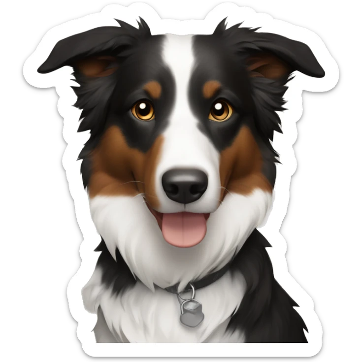 Savoy shepherd mix border collie, black white and brown (right side of the muzzle is white) sticker