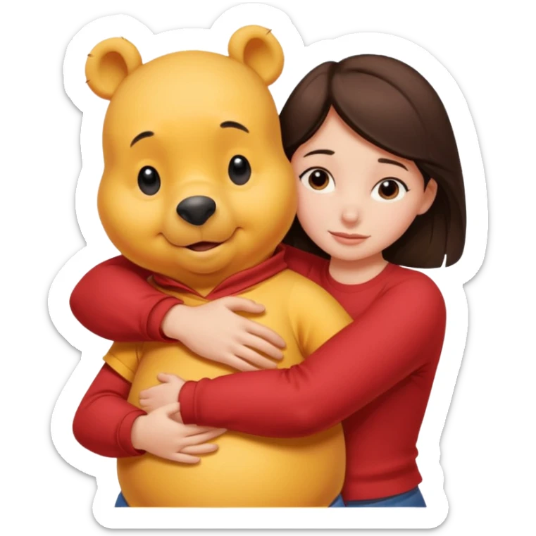 Adult Winnie the Pooh hugging brunette girl sticker