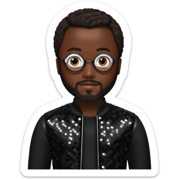 Will.i.am with dark skin, dark brown hair, black sequin outfit sticker
