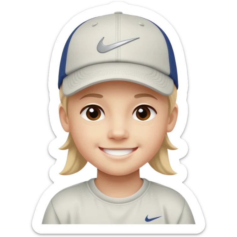 Quiero un emojis con una cara de niño con uno gorra de lado de Nike y sonriendo como los emojis de iPhone  sticker