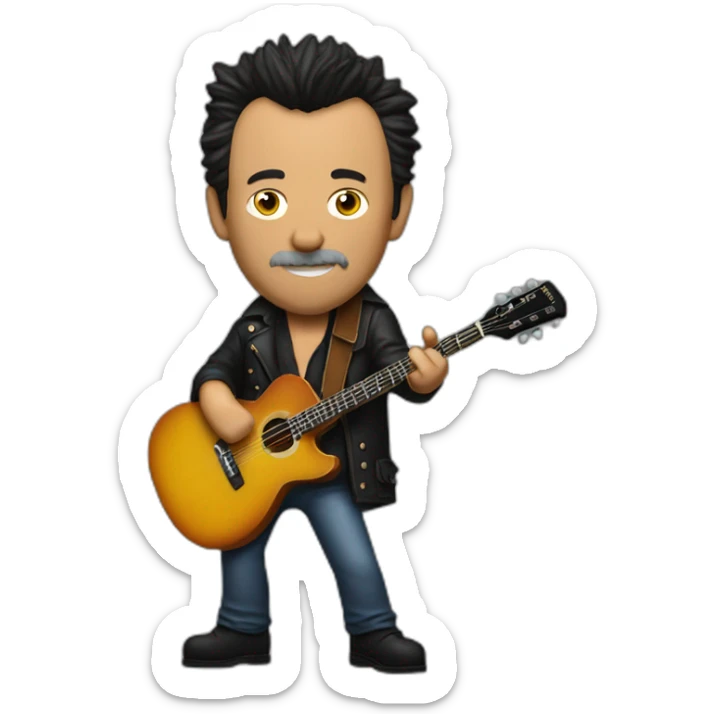 Bruce Springsteen saltando sobre un fondo negro y una guitarra con forma de cerdo sticker