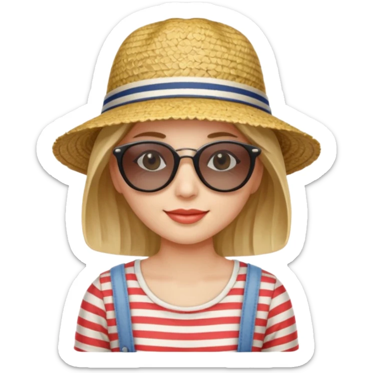 woman with striped clothing sun glasses and straw hat sticker