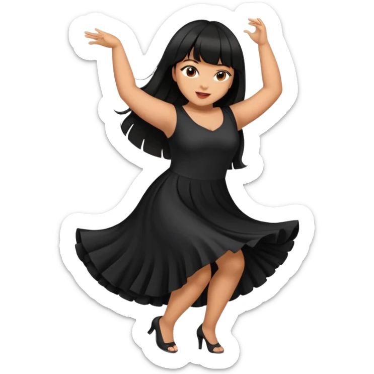 Latina girl with bangs black long hair plus size black dress dancing sticker
