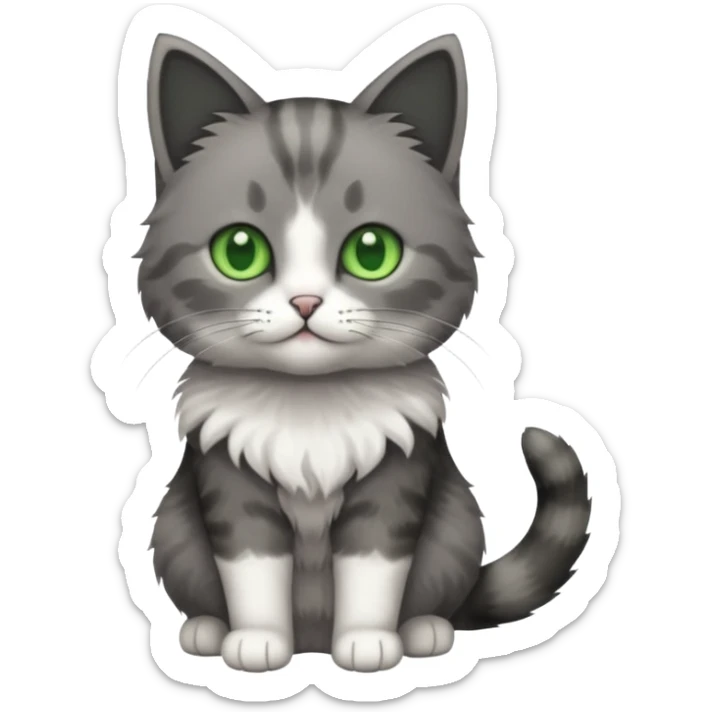 full body small short hair dark grey and white cat with green eyes sticker