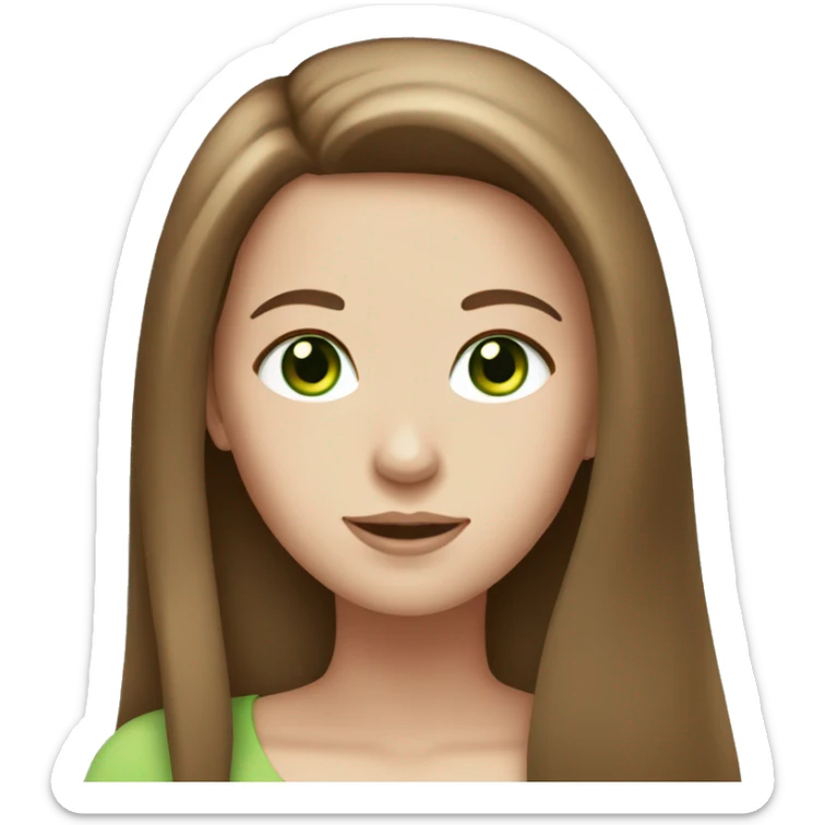White girl with long brown straight hair and green eyes sticker