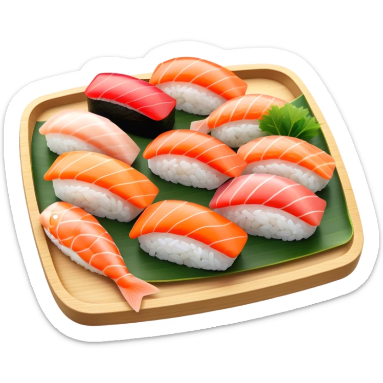 Sushi Cinematic Realistic Sushi Dish Emoji, depicted as one or two artfully arranged pieces of fresh sushi, rendered with delicate textures and subtle, natural lighting that highlights its refined simplicity. sticker