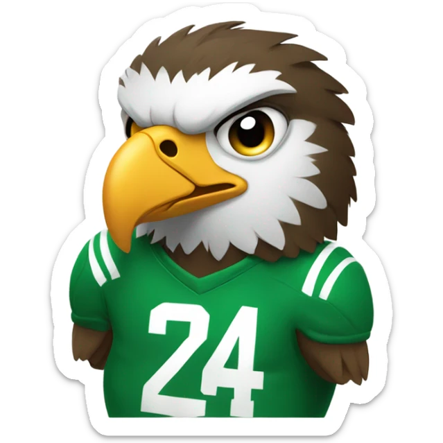 Small eagle with frown face and fat belly and green football jersey sticker