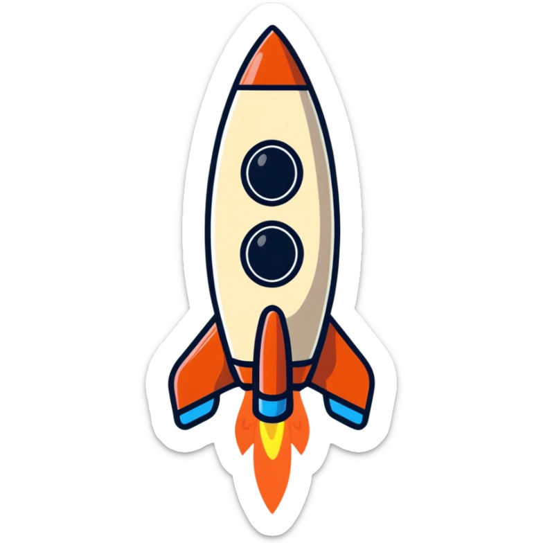 Cute rocket emoji with a smiley face. Brown, terracotta and off-white colors. Kawaii style, thick outline, soft and minimal.  sticker