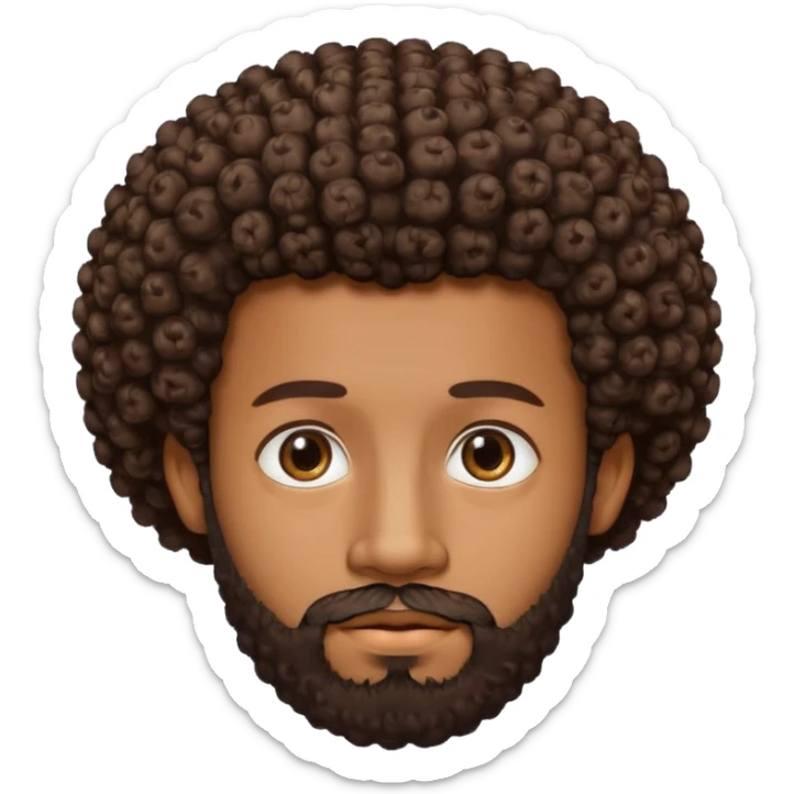 brown skin man with beard and a tiny curly  Afro fade with dark dark brown eyes  sticker