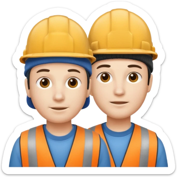 one person with two heads joined at the neck. One head wears a construction cap, the other a woolen beanie. sticker