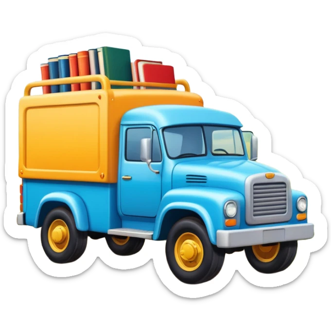 a book with a truck illustration on the cover sticker