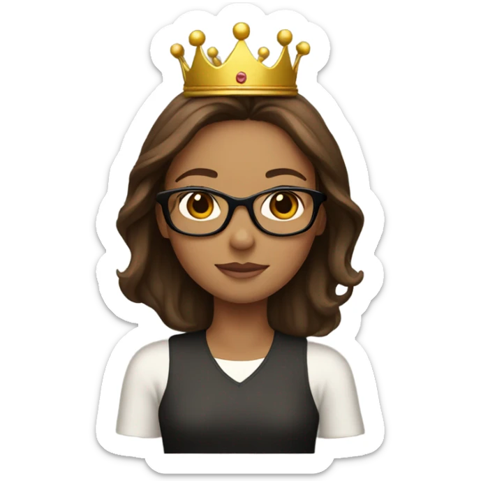 Brown hair girl with glasses with a crown on sticker