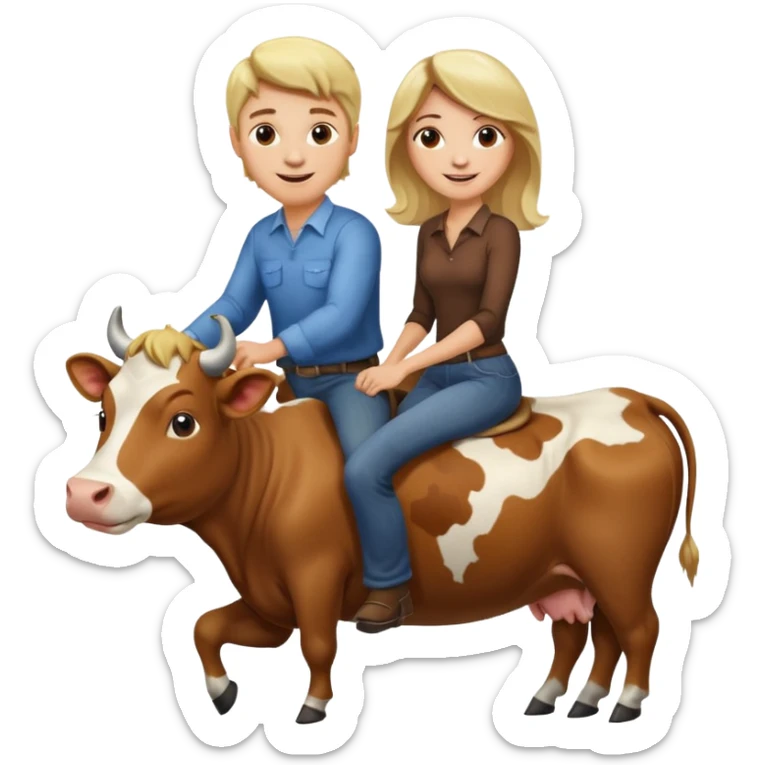 WBlond man and brown hair woman riding a cow sticker