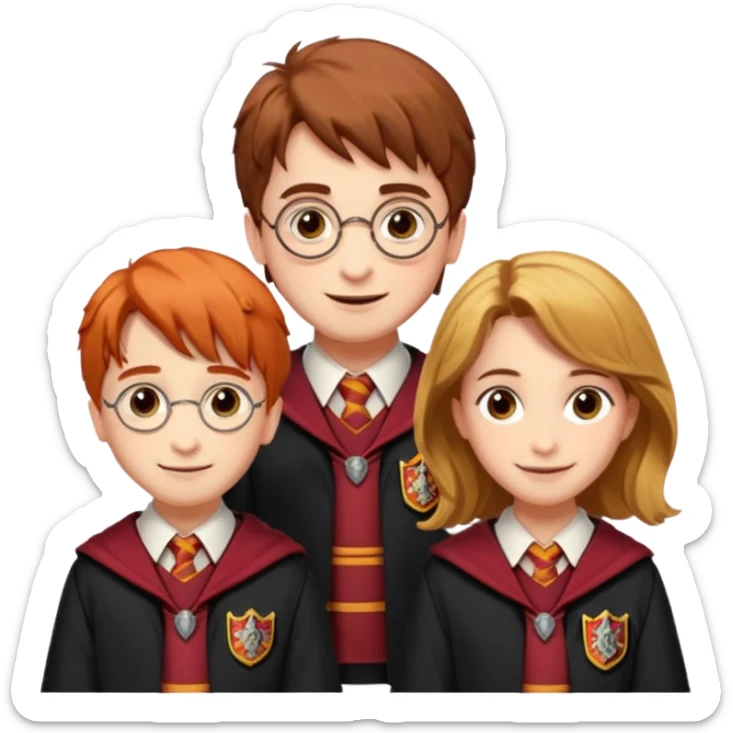 harry potter, ronald weasley and hermione granger in gryfinndor uniform sticker