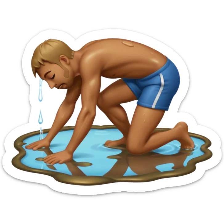apple style emoji of a man sprawled face down in a puddle, licking the water, back raised sticker