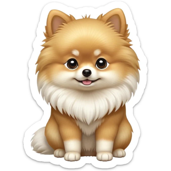cinematic-[pomeranian]-realistic-full-body-sitting-emoji,-tail-resting-loosely-beside-its-paws,-head-tilted-dramatically, -fluffy-[cream]-fur,-simplified-yet-realistic-focused-features,-highly-detailed,-glowing-with-an-almost-sarcastic-glow sticker