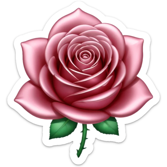 A rose emoji made of liquid silver metal, smooth metallic petals, reflective chrome surface, soft gradients, elegant shape, minimalistic iOS emoji style, centered, clean white background, realistic highlights, no text sticker