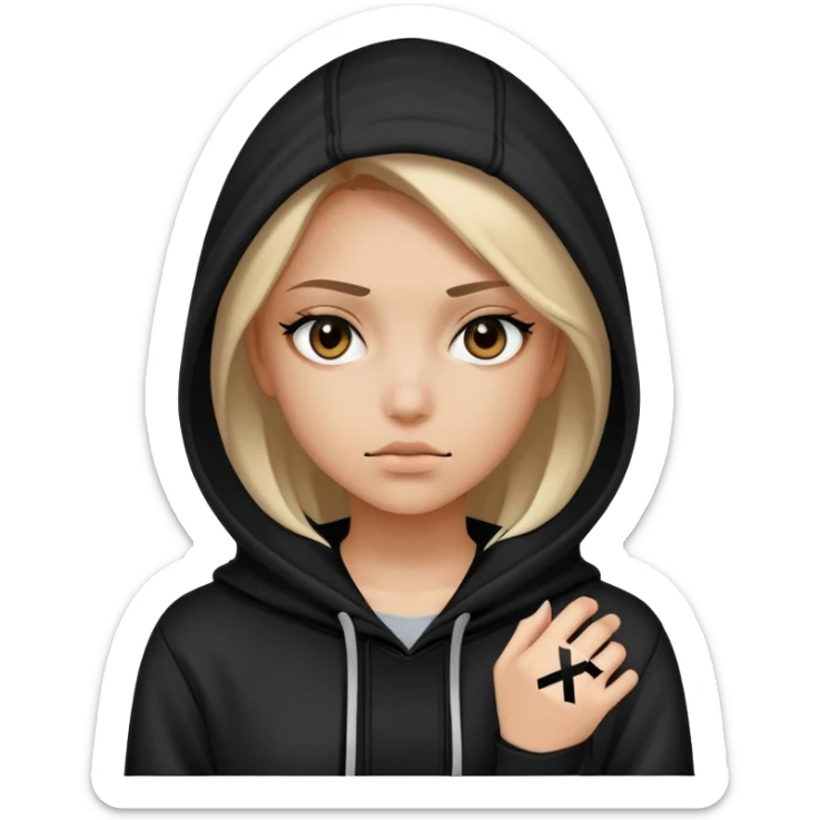 A hacker girl with black hoodie and two x instead of her eyes  sticker