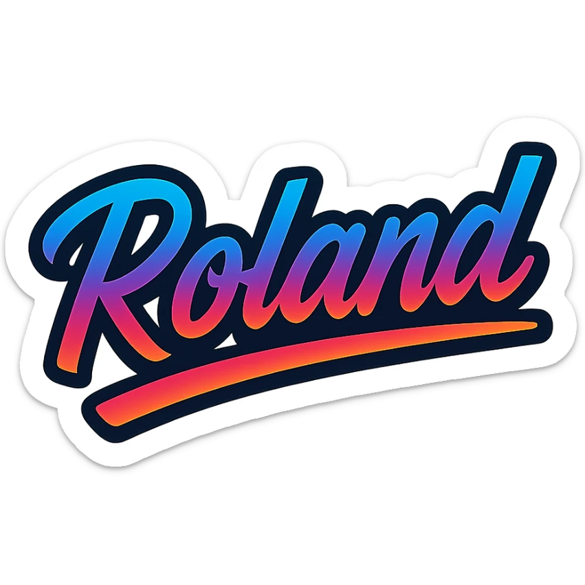 The name 'Roland' in a modern, colorful gradient font with a dark outline, on a transparent background, with the name underlined or partially underlined with a dynamic, slanted underline, in the style of the sample images. sticker