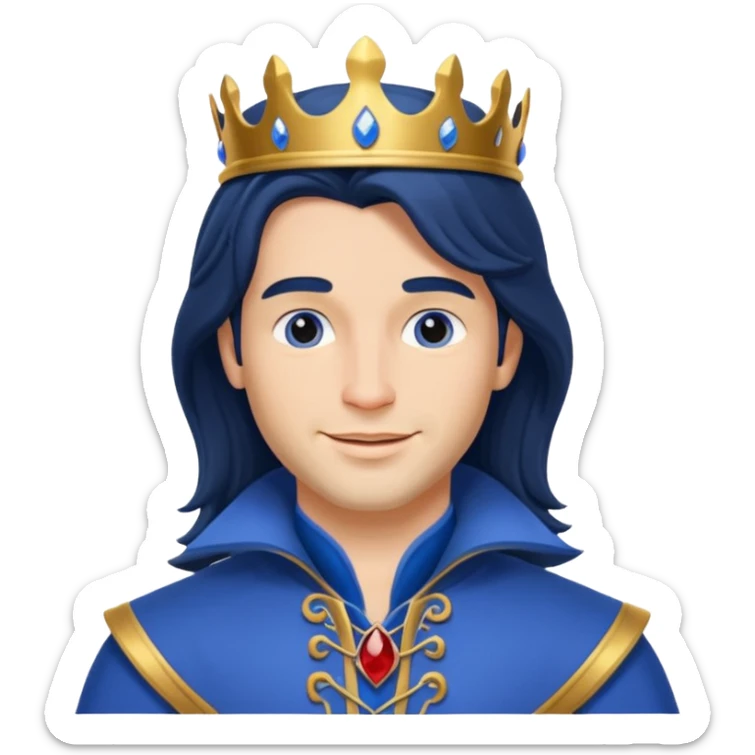 the prince from Snow White, blue and gold outfit, gentle smile sticker