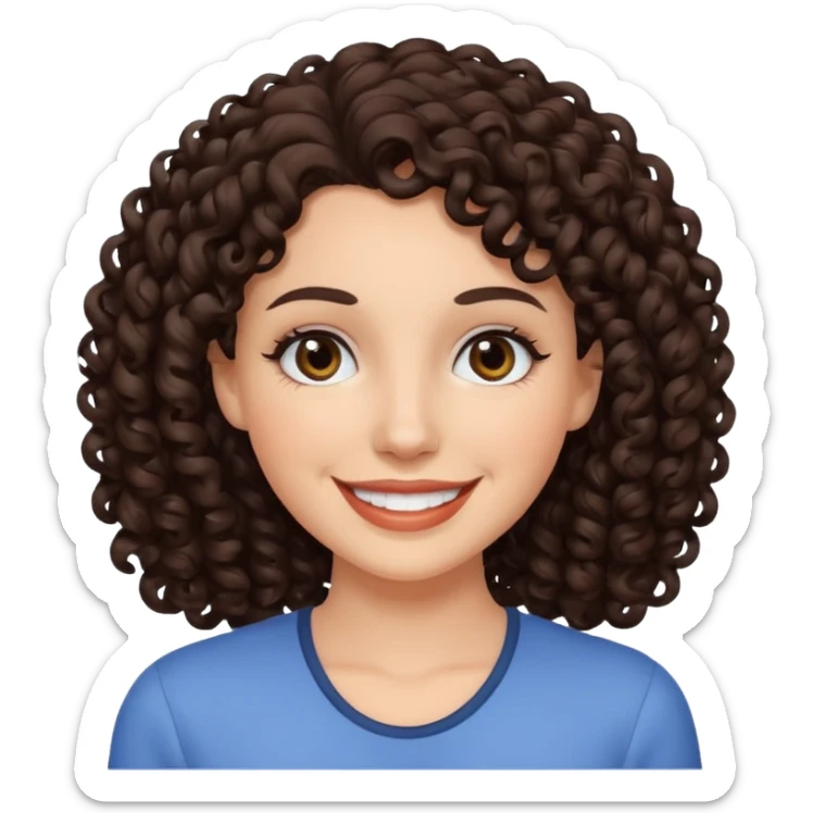 White woman with dark brown curly hair. and black eyes sticker