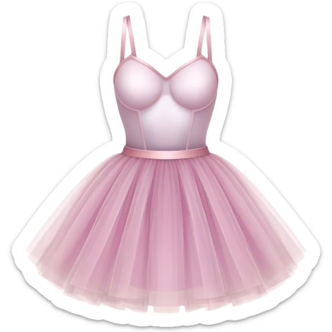 Cinematic Realistic Tutu, layers of fine, soft tulle forming a voluminous and airy skirt, delicate folds catching the light, slightly frayed edges adding authenticity, glowing softly with a warm and ethereal elegance. sticker