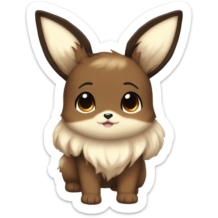 Kawaii Shiny Eevee with dark brown long emo hair covering her eyes Full Body sticker