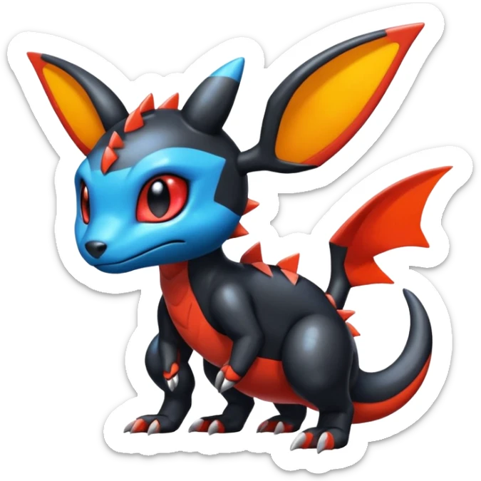 Cute Shiny Guilmon-Salandit-Umbreon-Fakémon-hybrid-creature (full body)  sticker