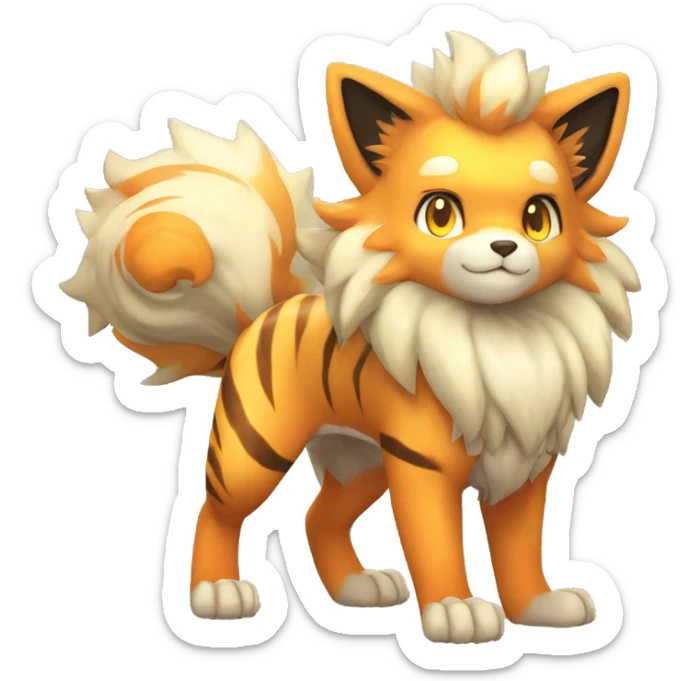 Colorful Shiny Kawaii Cute Tiger-Arcanine—Vulpix-Fakémon-Pokémon full body sticker