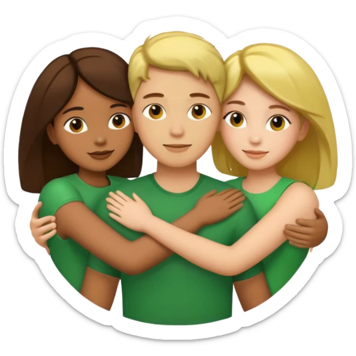 three people with a curcle that unites them with golden and green colours sticker