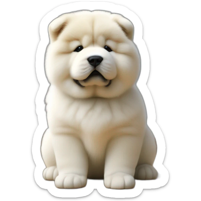 Chow chow white black tiny marks on face pup, young cute,furry shiny dog cute, realistic, young,sitting on floor, beautiful picture, 4k, 16k sticker