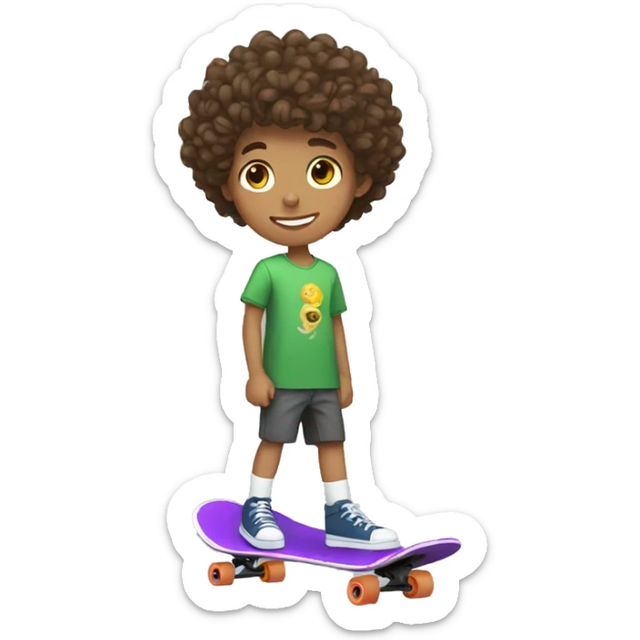 teenage boy with curly brown hair skateboarding  sticker