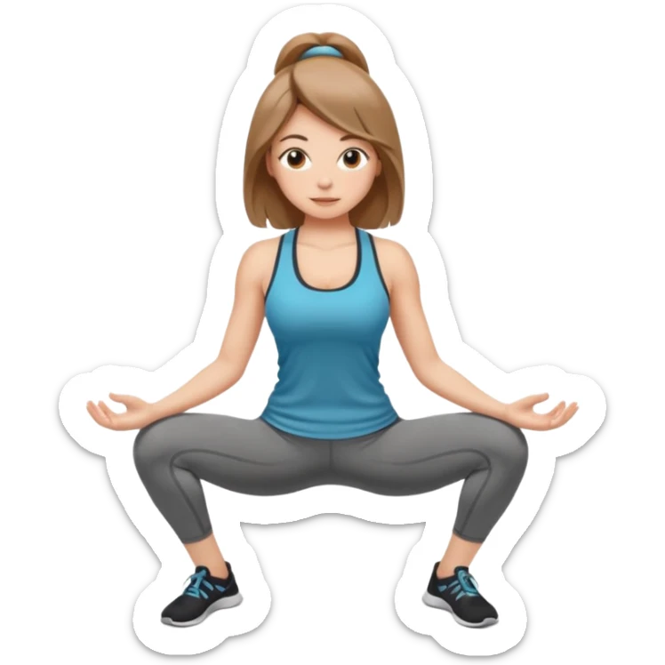 Beautiful woman with light brown shoulder length hair popping a squat without any weights sticker