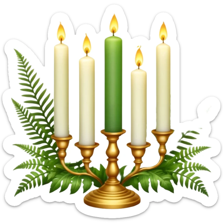 Aesthetic scenic beautiful gorgeous holy divine spiritual pretty elegant sparkly shiny scene of Candles, flowers, marble pedestals, lush vines, ferns, scenic aesthetic scenery sticker