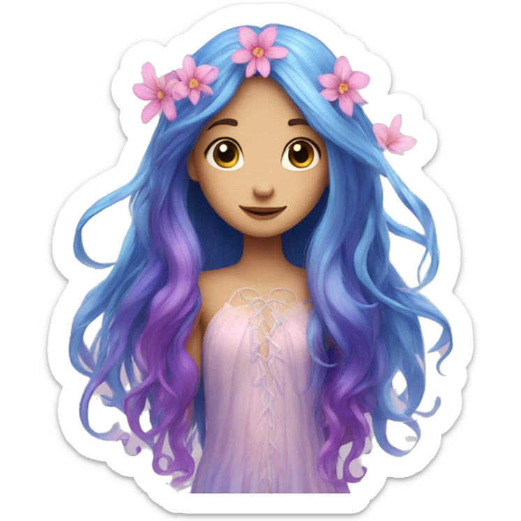 Beautiful, flower, fairy, pink, blue, purple, long hair sticker