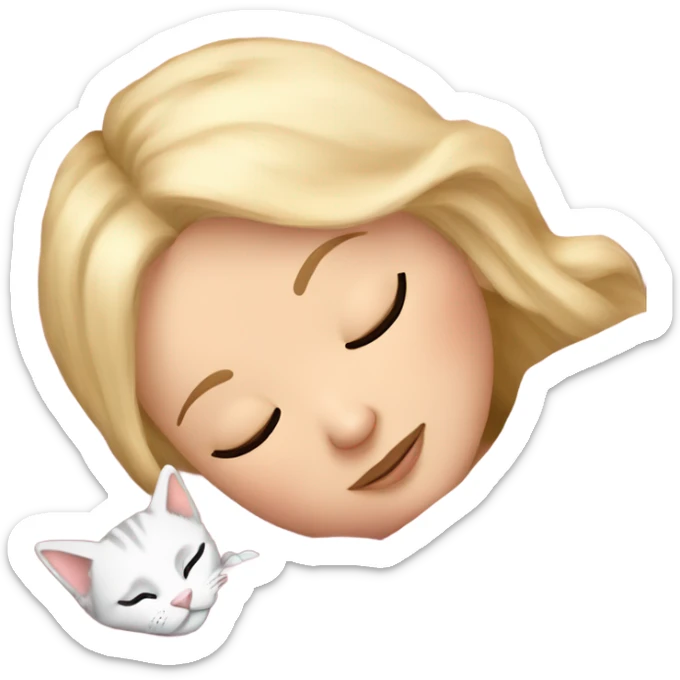 White girl blonde hair sleeping with kitty. kitty has black and white markings sticker