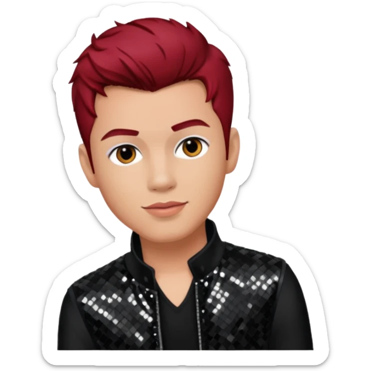 Jacob Underwood, pop singer from O-Town with light skin, dark red hair, black sequin outfit sticker